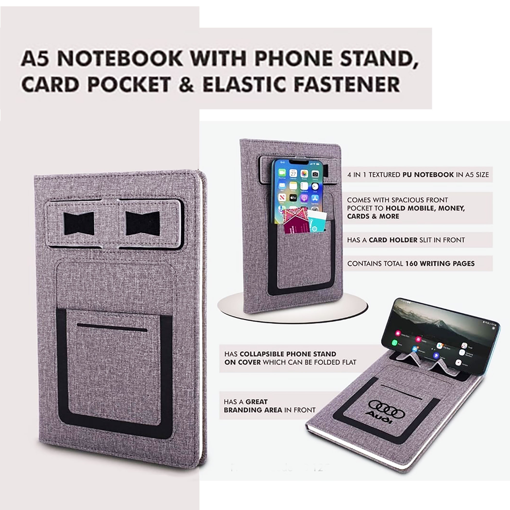 Notebook with mobile holder