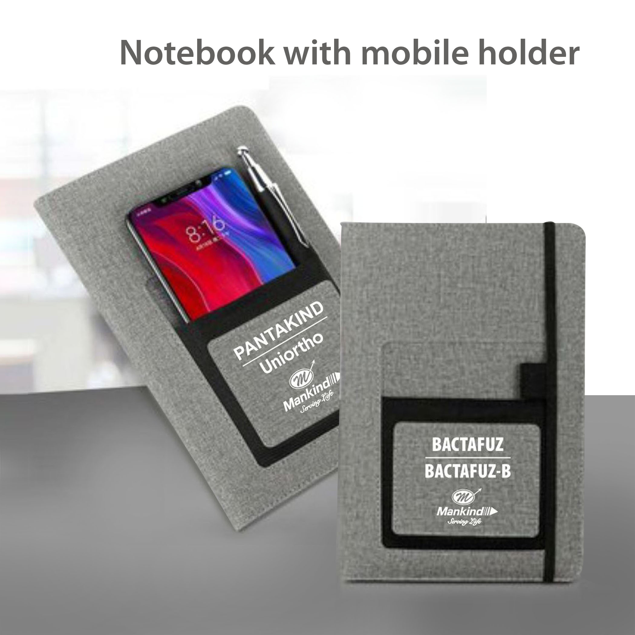 Notebook with mobile holder