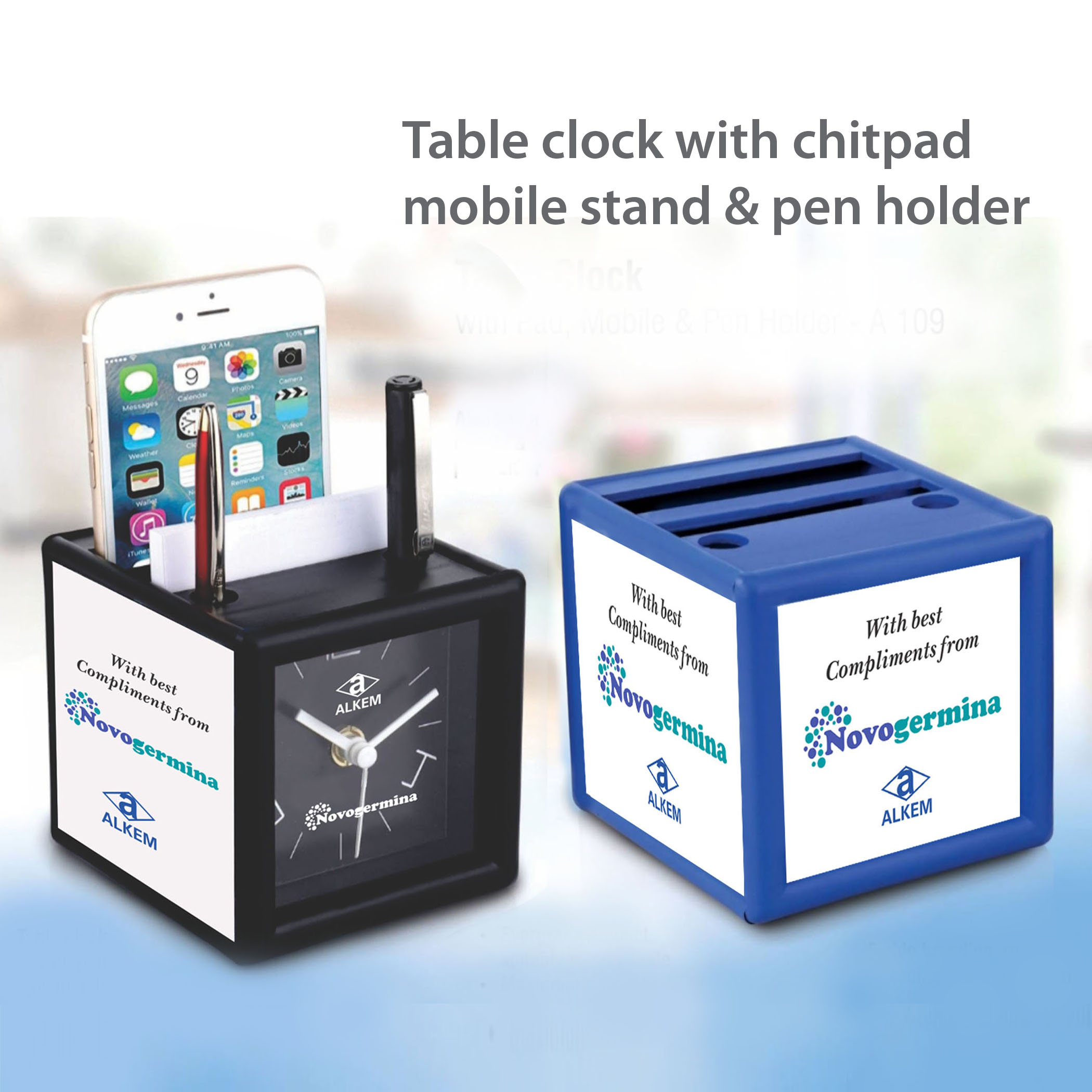 Table clock with chitpad mobile stand pen holder